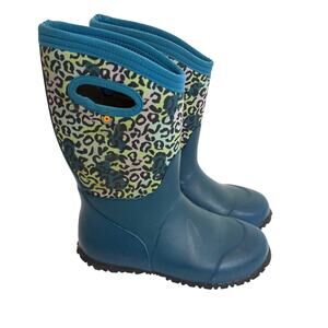 BOGS- Waterproof Neo Classic Pull On Rain Boots-York Leopard Print- Youth Size 2
